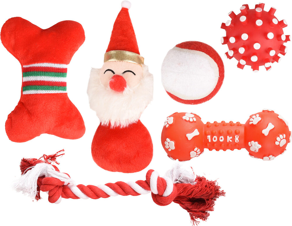 Kerst Speelgoed Vincent Been &amp; Noppenbal &amp; Halter &amp; Kerstman &amp; Tennisbal &amp; Touw Rood