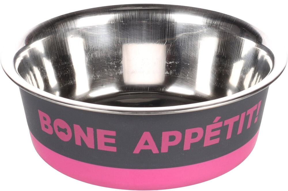 Eet- en drinkpot Bone Appetit Rond Grijs &amp; Fuchsia &amp; Zilver