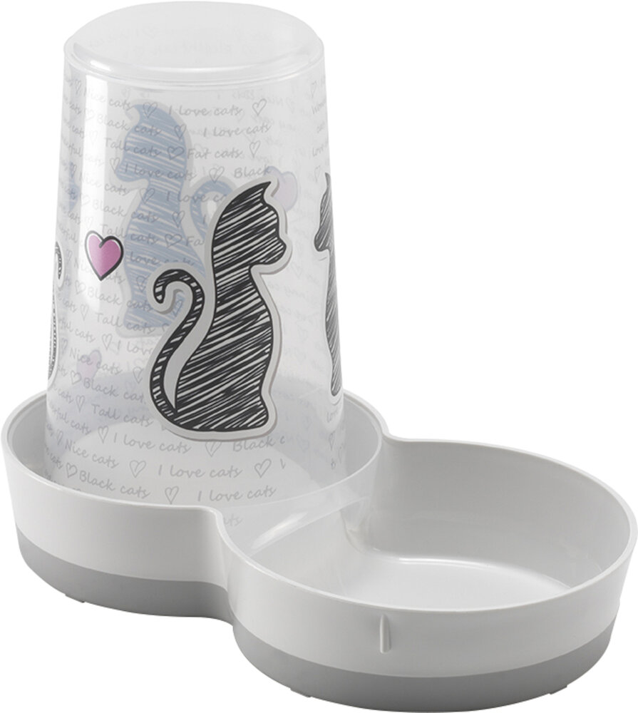 Voer- en waterautomaat Cats in love Grijs &amp; Wit