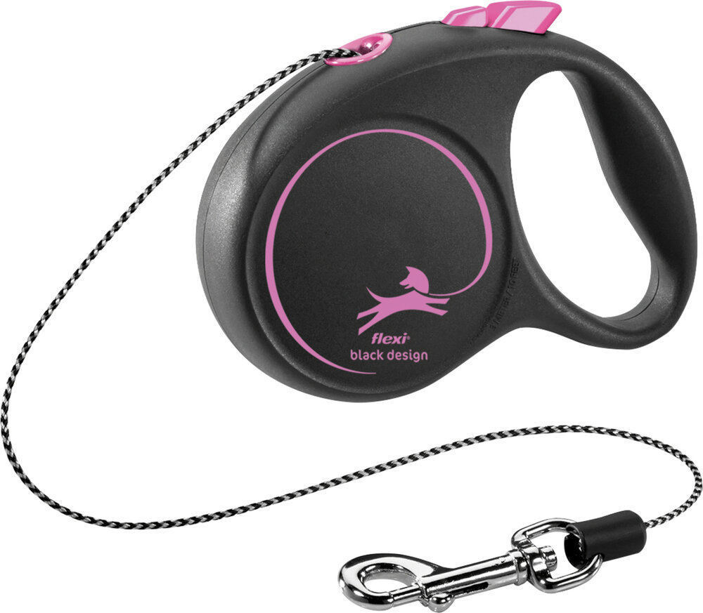 Flexi Rollijn Black Design Koord Zwart Roze
