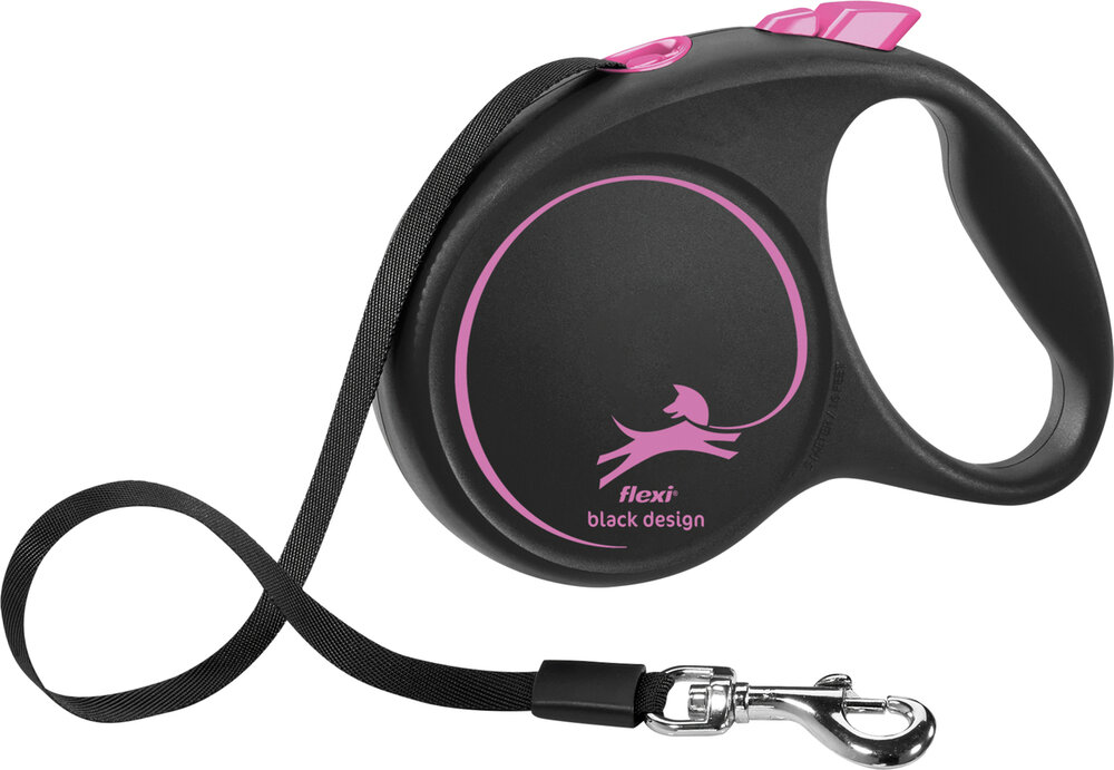 Flexi Rollijn Black Design Band Zwart Roze