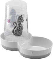 Voer- en waterautomaat Cats in love Grijs &amp; Wit